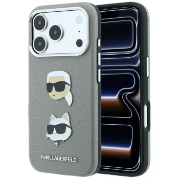 Karl Lagerfeld Saffiano Karl & Choupette Case for iPhone 18 Pro Max / 17 Pro Max - Gray