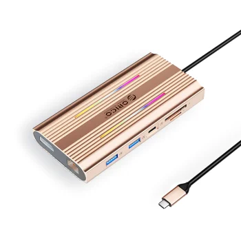 Orico XDR 12in1 RGB USB-C Docking Station 2x HDMI DP 4K 60 Hz RJ45 PD 100W, Rose Gold