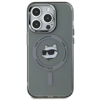 Karl Lagerfeld iPhone 15 Pro Max Case IML Metal Choupette Head MagSafe, Black