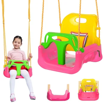 Kids 3-in-1 Garden Swing with Adjustable Backrest, Pink