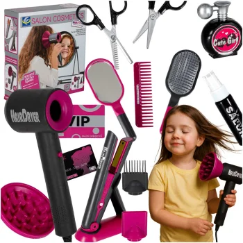 Kids Hairdresser Set with Hair Dryer and Straightener, 19 Pieces, KX2945