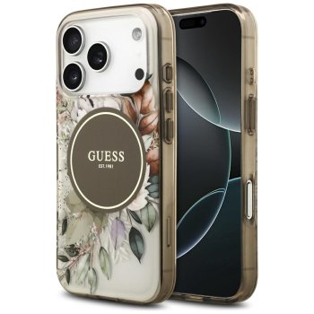 Guess IML Flower & Tonal Circle MagSafe Phone Case Cover iPhone 17 Pro - brown