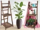 Wooden flower stand ladder three shelves plant rack