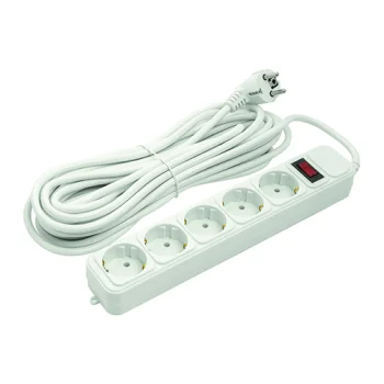 Extension Cord 10m, 5 Sockets, with Switch, White
