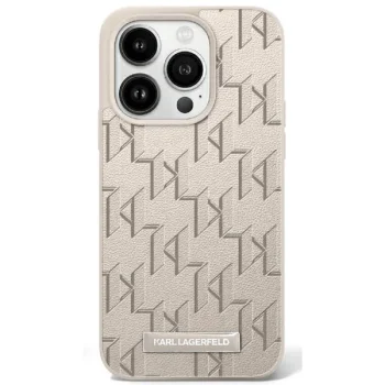 Karl Lagerfeld iPhone 16 Pro Case Leather Monogram Metal Logo MagSafe, Beige