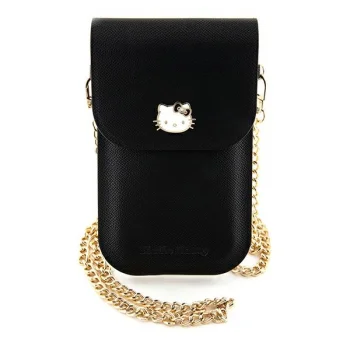 Hello Kitty Leather Metal Logo Chain Smartphone Bag, Black