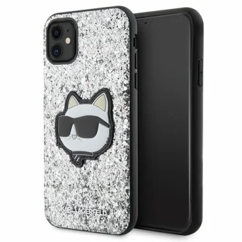 Karl Lagerfeld iPhone 11 / XR Case Glitter Choupette Patch, Silver