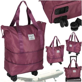 Foldable Travel Bag on Wheels, 3 Sizes, 50L, Purple