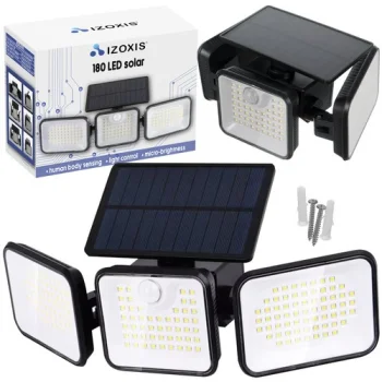 Izoxis 00024889 180 LED Solar Lamp with Motion and Dusk Sensor, Black