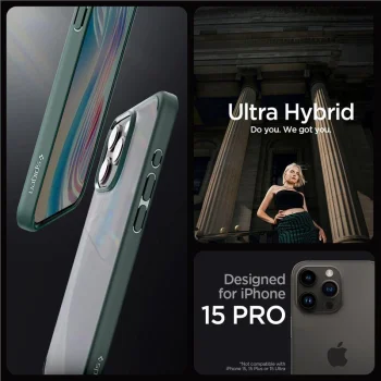 Spigen Ultra Hybrid Case for iPhone 15 Pro, Dark Green
