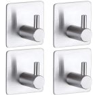 Adhesive Hooks 4 Pack, Stainless Steel Wall Hooks for Bathroom Kitchen, No Drilling, Silver