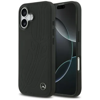 Mercedes iPhone 17 Case Leather Large Laurel Leave MagSafe, Black