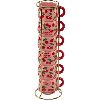 Bialetti Mercato Della Frutta Espresso Cup Set of 6 with Metal Stand, 90 ml