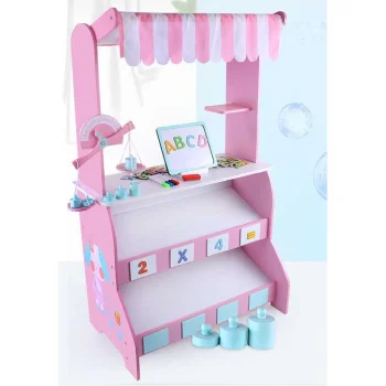 Kids Wooden Market Stall Store Pretend Play Toy, Pink