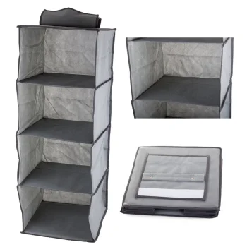Hanging Wardrobe Organizer with 4 Shelves, 80 cm, Grey