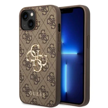 Guess 4G Big Metal Logo Case for iPhone 15, Brown