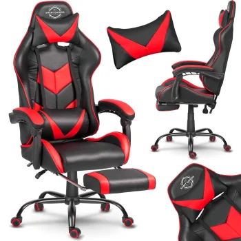 Sofotel Cerber Gaming Chair with Ergonomic Support and Footrest, Black and Red