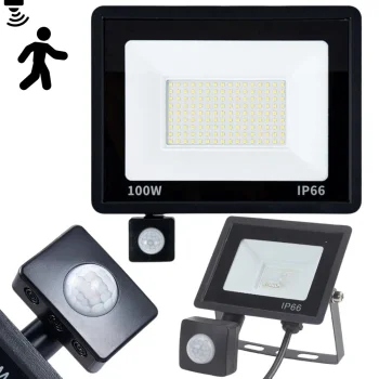 LED Floodlight with Motion and Dusk Sensor 100W 6000K IP66