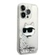 Karl Lagerfeld iPhone 14 Pro Max Case Liquid Glitter Choupette Silver