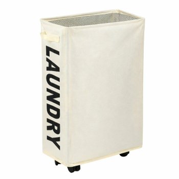 Rolling Laundry Basket with Wheels 43L, Beige