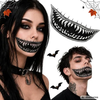 Halloween Temporary Tattoo, Realistic Teeth, 12x5 cm