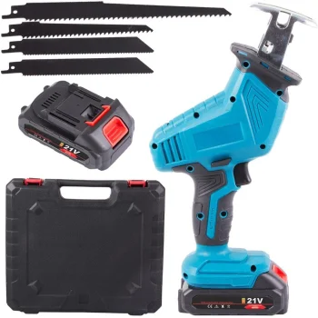 Cordless Reciprocating Saw with 4 Blades and Case, 21V, Blue