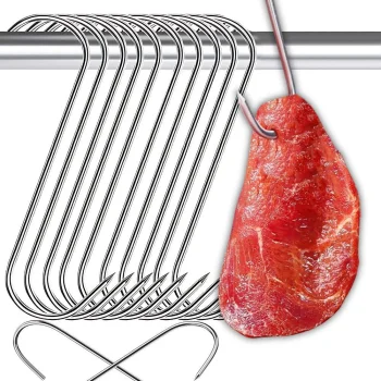 Nerūdijančio plieno rūkymo kabliai mėsai ir dešroms, 18 cm (10 vnt.)