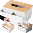 Tissue Box Holder with Organizer and Bamboo Lid