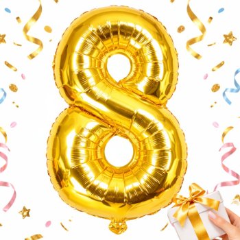 Foil Balloon Number 8 for Birthday Party 66cm, Gold