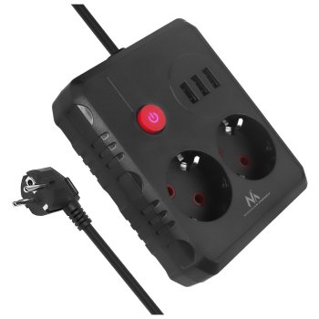 Maclean MCE388 B Power Strip, 2 Outlets + 3xUSB, 2500W, 3m, Black