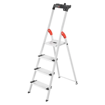 Hailo L80 ComfortLine 4-Step Aluminium Stepladder, Silver