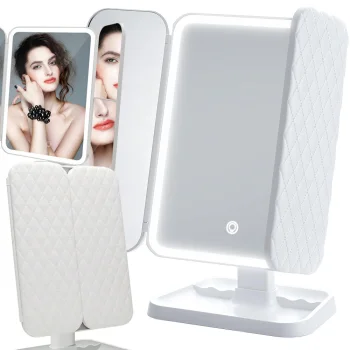 Folding Cosmetic Mirror with LED Lighting, White