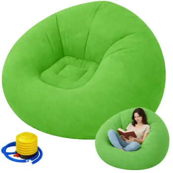 Inflatable Velour Pouf with Pump 100x100x65 cm, Green