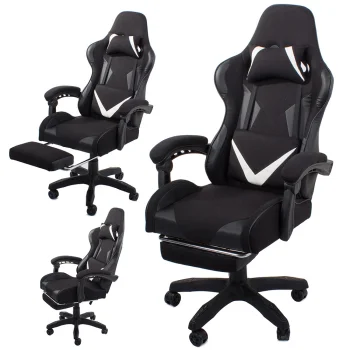 Gaming and Office Chair with Retractable Footrest, Black