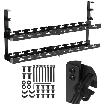 Maclean MC-102 B Under-Desk Cable Organizer, 2 Levels, Black