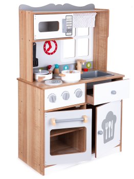 Wooden Play Kitchen for Kids with 16 Accessories, ECOTOYS