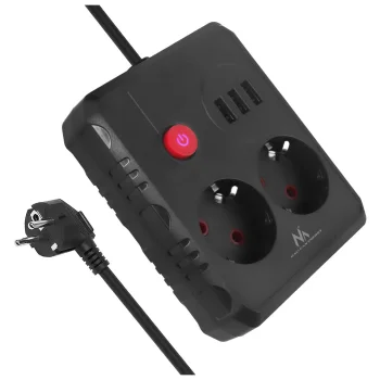 Maclean MCE387 B Power Strip, 2 Outlets + 3xUSB, 2500W, 1.5m, Black