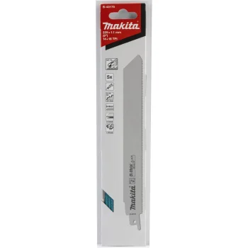 Makita Reciprocating Saw Blades BiM 225 mm 14-18 TPI B-43175, 5 Pcs