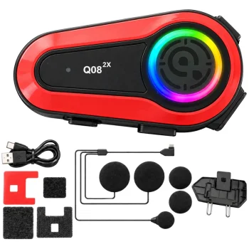 Q08 2X motorcycle helmet intercom with Bluetooth and RGB, black