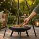 Garden Fire Pit with Tripod Stand and Grill Grate, 58 cm
