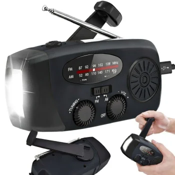 Emergency AM/FM Radio with Hand Crank, Solar Panel and Flashlight, Black