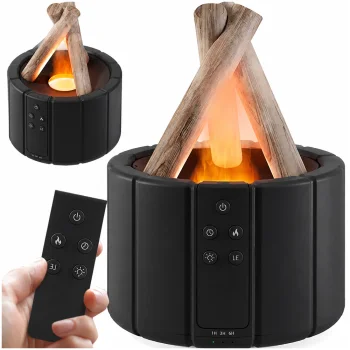 USB Air Humidifier and Aroma Diffuser with RGB LED Flame Effect, Black