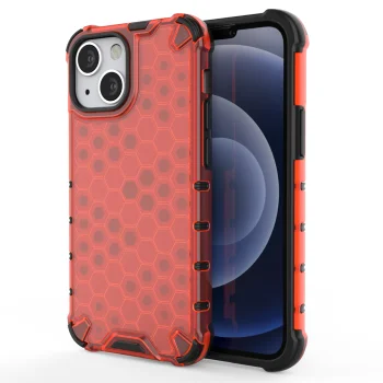 Hibridinis dėklas Honeycomb skirtas iPhone 13 mini su TPU rėmeliu, raudonas