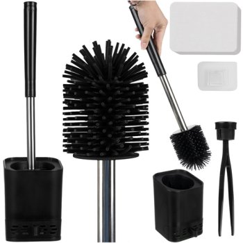 Ruhhy 25725 Hygienic Silicone Toilet Brush with Holder, Black