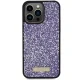 Guess iPhone 15 Pro Case Rhinestone Metal Logo, Pink