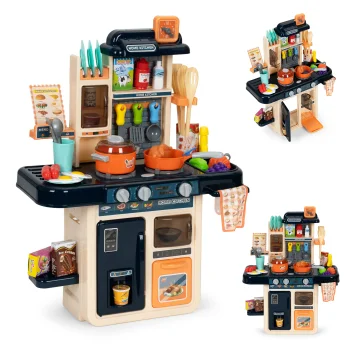 Multistore Kids Play Kitchen with Sound, LED and Steam, 42 Accessories, Navy Blue
