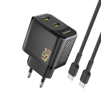 Dudao A28PCEU PD 45W GaN 2xUSB-C Wall Charger with USB-C Cable - Black