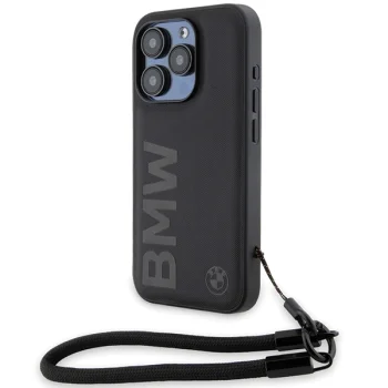 BMW iPhone 15 Pro Max Case Signature Leather Wordmark Cord, Black