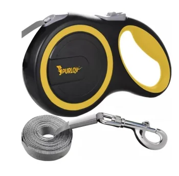 Purlov Retractable Dog Leash, 5m / 15kg, Black/Yellow