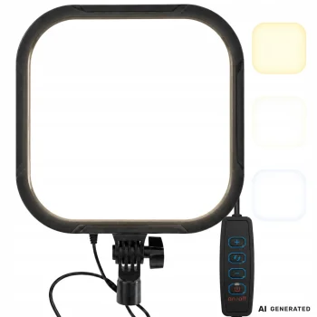 Square LED Video Light Panel for Makeup and Streaming, 15W, USB, Black